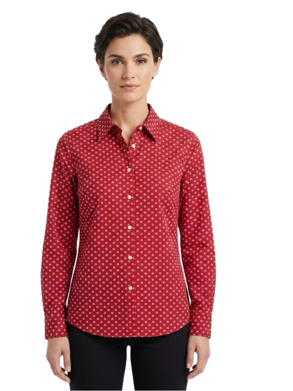 Foxcroft Red Wrinkle Free Button Down Long Sleeve Shirt